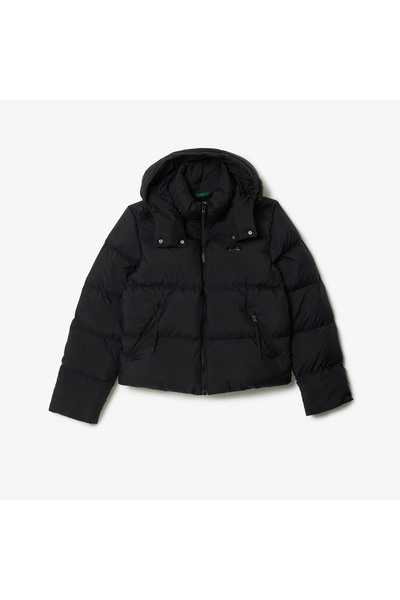 Lacoste Kadın Relaxed Fit Kapüşonlu Siyah Şişme Mont