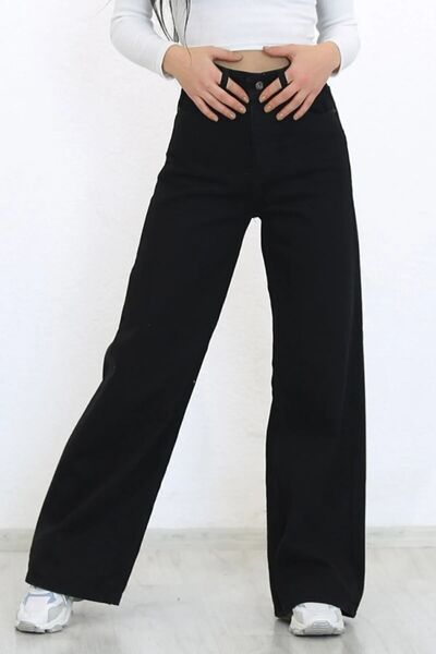 mooishan Pamela Γυναικείο Μαύρο Ψηλόμεσο Comfort Lycra Φαρδύ τζιν Palazzo τζι...