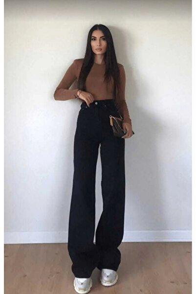 mooishan Pamela 90's Blugi negri material elastic Super talie înaltă pentru f...