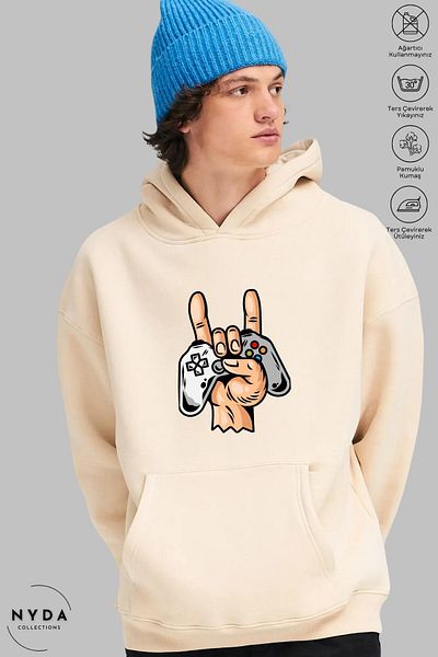 Nyda Collections Φούτερ Unisex Oversize με κουκούλα - Μακρυμάνικο, Εκτύπωση Κονσόλας Παιχνιδιού, Βαμβακερό