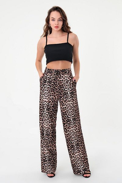 polle Women's Brown Pix Leopard Print High Waist Palazzo Pants