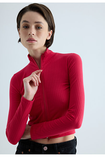 TUBİA Women's Fuchsia Half Fisherman Crop Cardigan