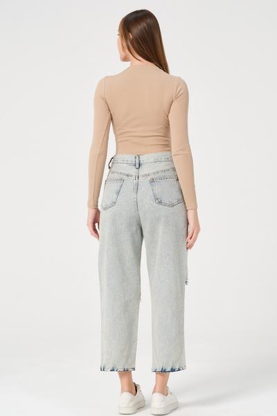 PUNKY CAT Women's Mink Long Sleeve Ribbed Blouse Crop Knitted T-Shirt