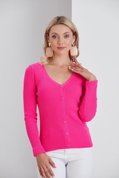 nurneva Thin Corded Cardigan Fuchsia