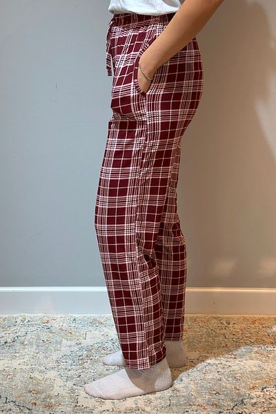 REMSA Burgundy Plaid Pattern Women's Suede Large Size Bottom - 120B