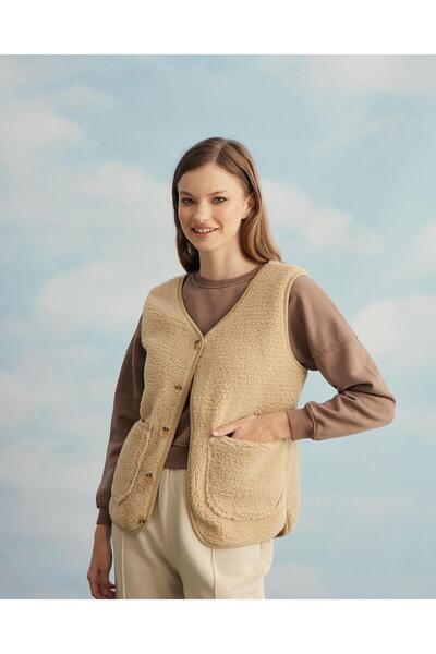 TUBİA Γυναικείο μάλλινο παλτό με μονό κουμπί σε χρώμα Camel