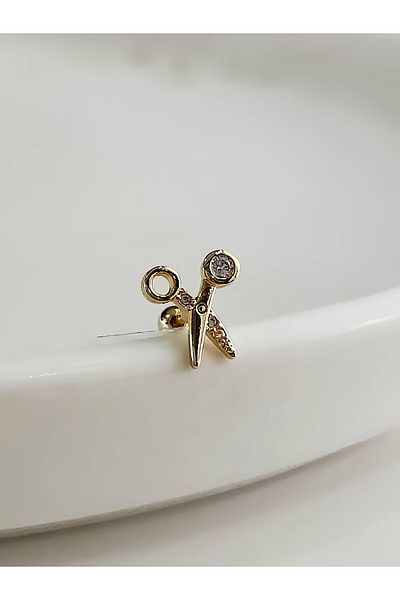 Eva Takı Store Scissor Model Cartilage Piercing Tragus Helix Gold Gold Color Earrings