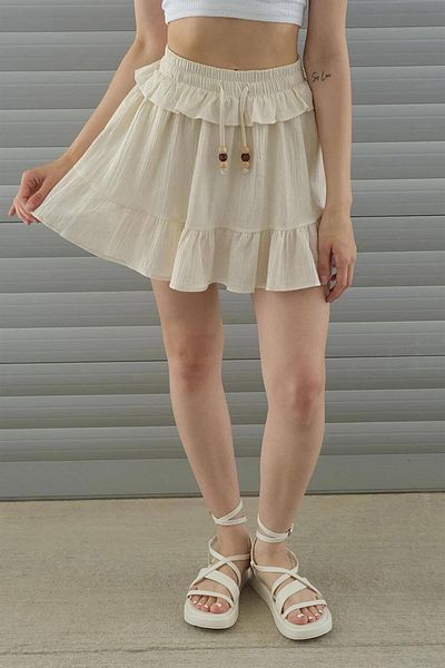 misigo BELT BEAD DETAILED LINEN SKIRT ECRU