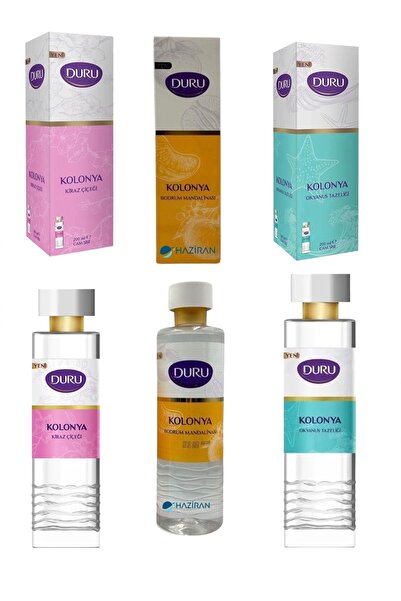 Duru 200 Ml Cam Şişe Kolonya 3'lü Set, Bodrum Mandalinası, Kiraz Çiçeği, Okya...