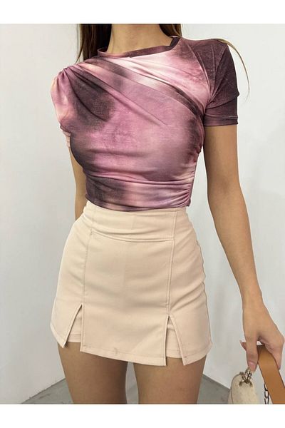 Modamorfo Sendy-Bluse mit Batikdruck – Taillen- und Schulterkordelzug, g.dry