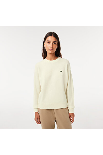 Lacoste Kadın Relaxed Fit Bisiklet Yaka Yün Krem Triko