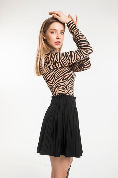 Vespo Women's Half Turtleneck Zebra Print Body Blouse - Does Not Show Inside