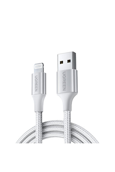 Ugreen Alu Case Braided Charging and Sync Data Cable USB to Lightning 1m - Silver