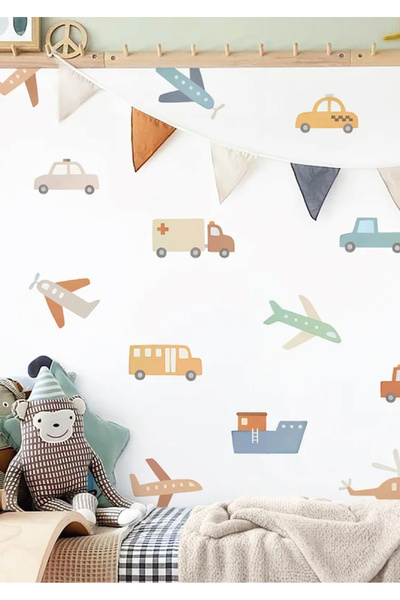 WALLHUMAN Autocolant de perete pentru camera copiilor pentru vehicule de tran...