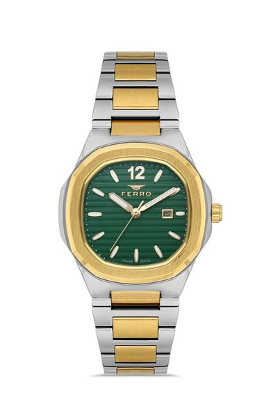 FERRO Quartz Steel Gold/Grey Green Dial 24 mm Women's Wrist Watch