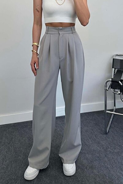 misigo PİLELİ PALAZZO PANTOLON GRİ