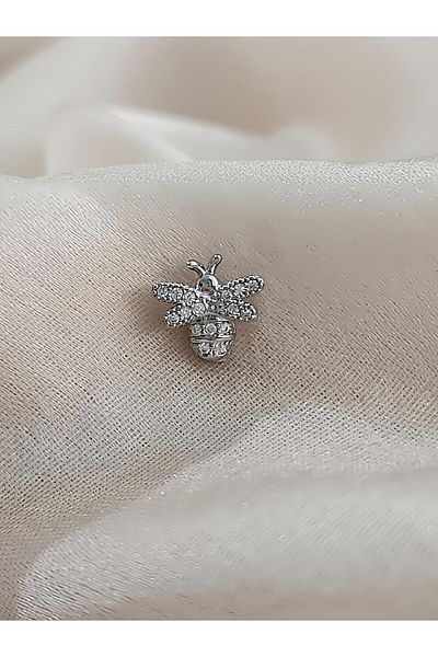 Eva Takı Store Bee Model Cartilage Piercing Tragus Helix Silver Silver Color Earrings