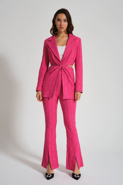 Mizalle Yanı Açık Jakarlı Fuşya Ceket