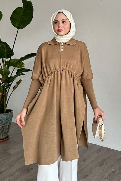 InStyle Μπαλόνι μανίκι Camel Poncho