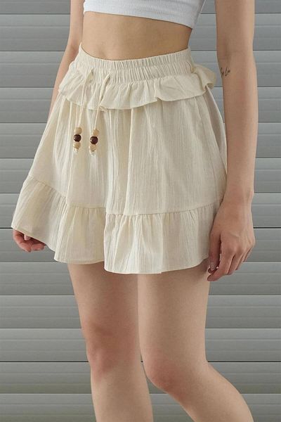 misigo BELT BEAD DETAILED LINEN SKIRT ECRU