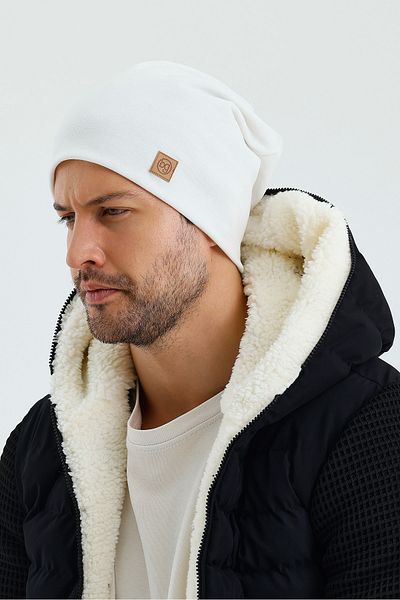 Butikgiz Pánské bílé zateplené 100% bavlna měkké 2 styly v 1 baret řady prémiových střihů
