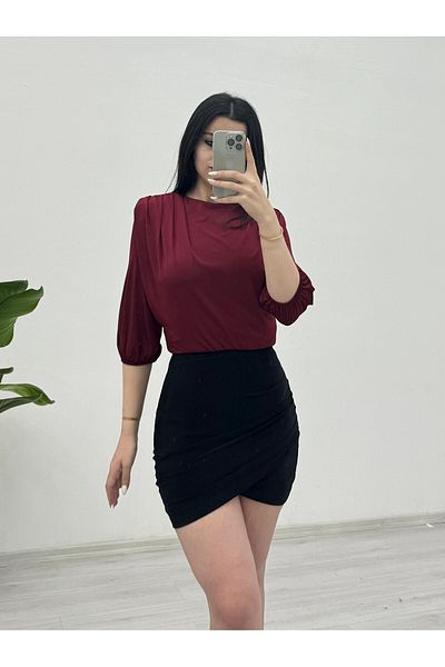Modamorfo Bluză Sendy cu salopetă cu șnur pe umăr - căptușită, roșu claret