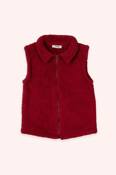 Panço Kız Çocuk Bordo Peluş Yelek