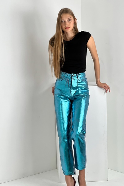 Miss Poem Blugi de damă cu picioare largi, talie înaltă, pantaloni albaștri deschis pentru mama