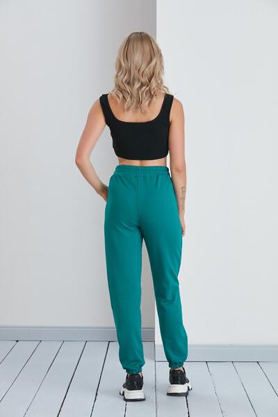 nurneva Paça Lastikli Kordonlu Penye Eşofman Altı Yeşil