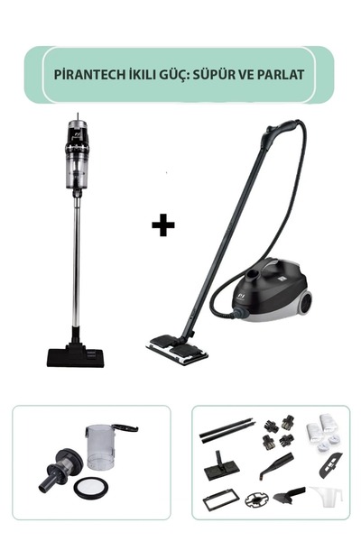 PiranTech CB-107C Çok Fonksiyonlu Buharlı Temizlik Makinası / Ek200 Torbasız ...
