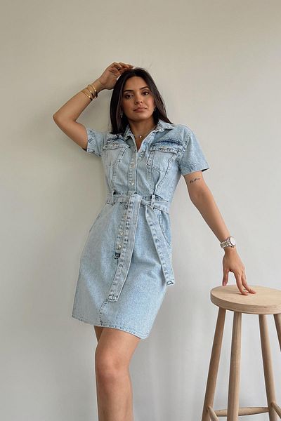 misigo ROCHIE DE DENIM CU BUTONE CU CUREA DESCHIS ZAPADA