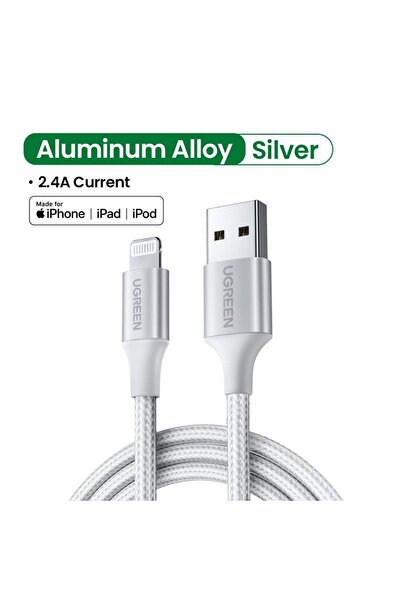 Ugreen Alu Case Braided Charging and Sync Data Cable USB to Lightning 1m - Silver