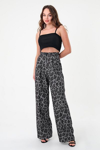 polle Women's Smoked Pix Leopard Print High Waist Palazzo Pants