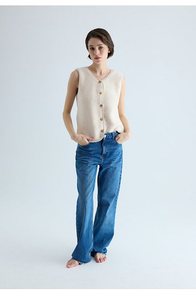 TUBİA Women's Stone Color Buttoned Plush Vest