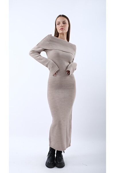Miapiashop Düşük Omuzlu Triko Elbise
