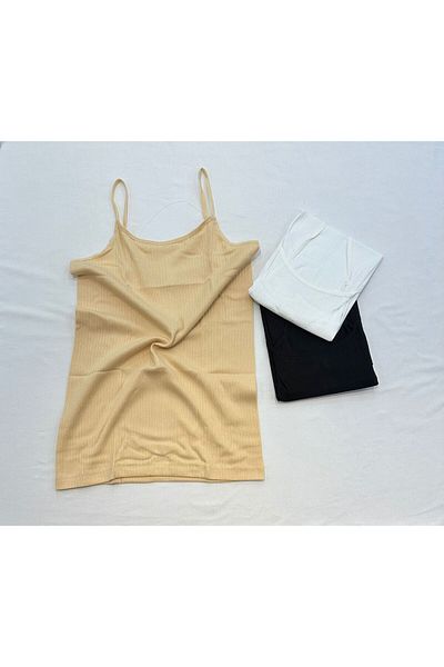 COMFORT SECRET 3-Piece White Black Skin Women's Undershirt - Cotton and Lycra, Rope Strap, Economic Package