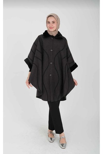 MODA MAÇKA PARK Women's Embroidered Standard Size Pancho