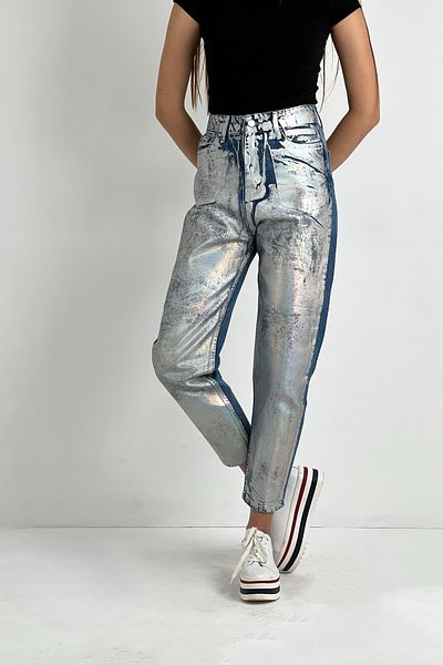 Miss Poem Blugi de damă cu picioare largi, talie înaltă, pantaloni din denim gri Mom