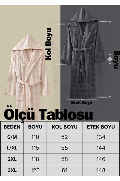 Rebeka Home Collection Ζευγάρι μπουρνούζι Nature Anthracite Beige με κουκούλα