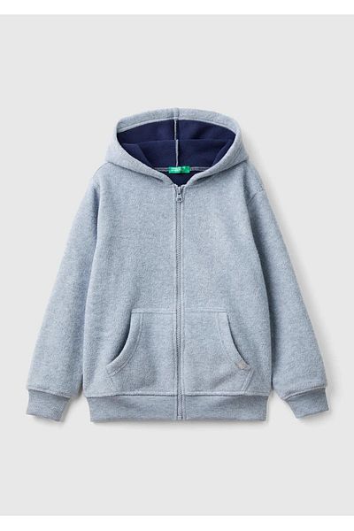 United Colors of Benetton Суитшърт с детайли от сив меланж и етикет за момче