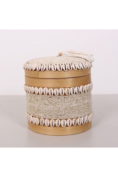 Mylamp Cutie de depozitare din bambus cu margele Bali L 20x23 cm