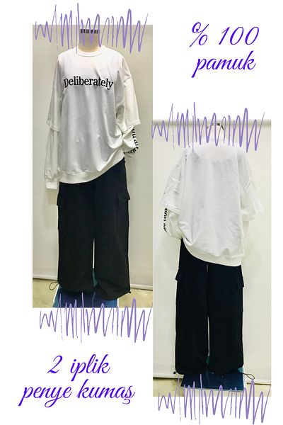 Nonno Kids Girls - Oversize Korean Style Deli?Berately Double Sleeve Sweatshirt