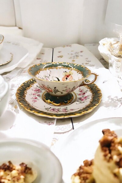 Meissen MEİSSEN YEŞİL ALTIN GOFRE ÇAY FİNCANI