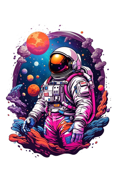 MegaSticker Pembe Astronot Sticker Araba, Motorsiklet, Kask, Laptop, Cam Stic...