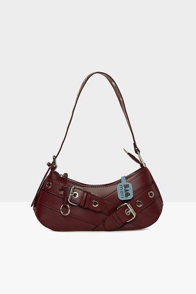 Bagmori Burgundy Women's Baguette Bag with Belt Accessories and Strap Detail m 000008449