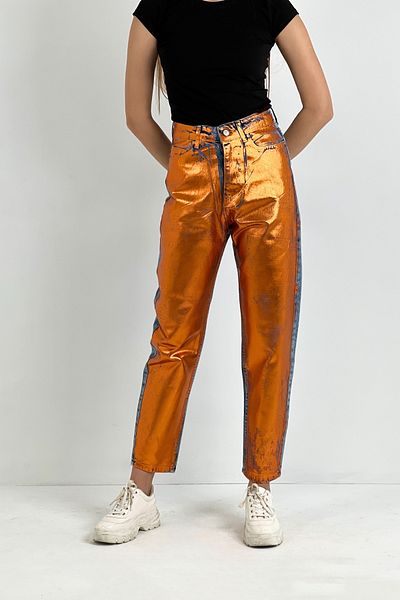 So Sweet Blugi de damă cu picioare largi, talie înaltă, pantaloni de denim portocalii Mom