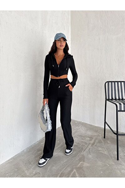 Boutique Sirena Ottoman Fabric Reverse Stitch Hooded Crop Suit