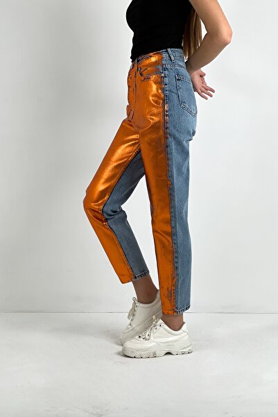 So Sweet Women's Jeans Wide Leg High Waist Mom Orange Denim Pants