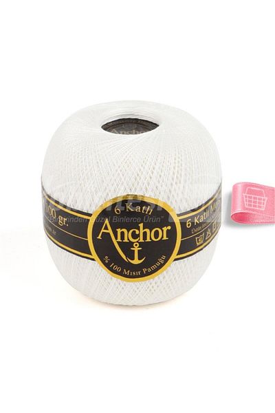 Anchor Ață de dantelă albă cu 6 straturi - 50 100 gr