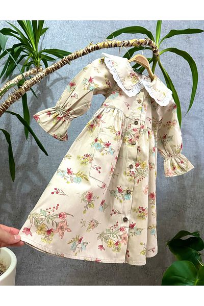 EMZEYN Ahsen Vintage Floral Βαμβακερό Ποπλίνα Κοριτσίστικο Φόρεμα